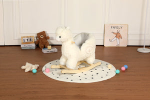 English Elm Kids Alpaca Plush Rocking Toy with Lullaby Sounds Jingle Bells and Safety Belt W3723P374144