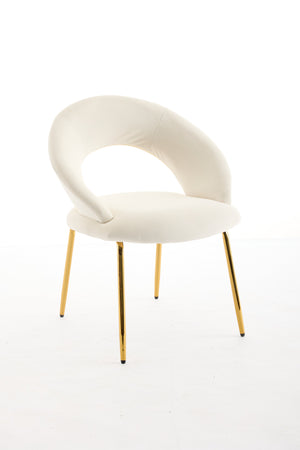 English Elm 061-Set Of 1 Elegant White Velvet Dining Chair With Curved Backrest & Luxe Gold Metal Legs For Style W527P255475