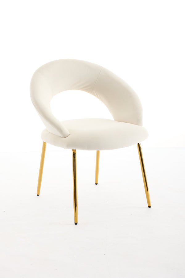 English Elm 061-Set Of 1 Elegant White Velvet Dining Chair With Curved Backrest & Luxe Gold Metal Legs For Style W527P255475