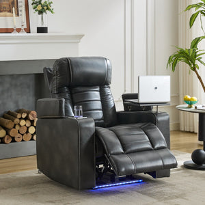 English Elm P42 Power Recliner with Led Lighting Wireless Charging and Faux Leather Home Theater Seat W1805P211241