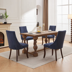 English Elm Rayon Plush High-Back Dining Chair Set with Rebound Sponge, Steel Springs & Curved Solid Wood Legs Blue W1143P190235