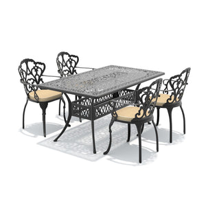 English Elm 5-piece Cast Aluminum Outdoor Dining Set with Carved Relief Frame and Cushioned Seats W1710S00569