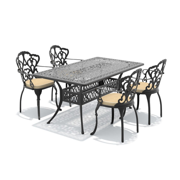 English Elm 5-piece Cast Aluminum Outdoor Dining Set with Carved Relief Frame and Cushioned Seats W1710S00569