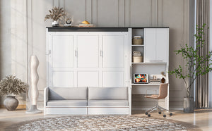 English Elm Multi-Functional Murphy Bed: Stylish Queen System With Sofa, Desk & Storage For Space-Saving Living N7090000606K