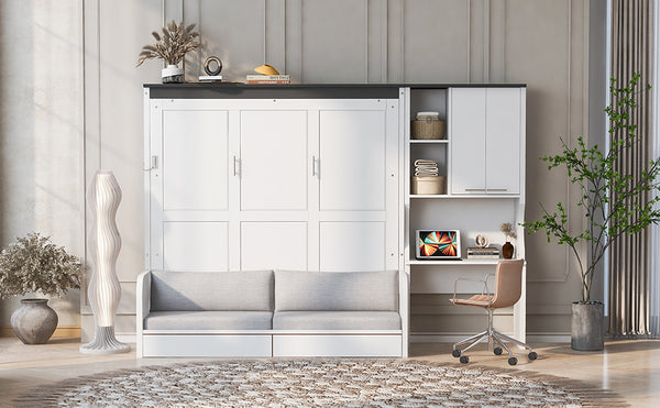 English Elm Multi-Functional Murphy Bed: Stylish Queen System With Sofa, Desk & Storage For Space-Saving Living N7090000606K