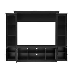 English Elm Entertainment Wall Unit with Glass Doors Open Shelving Mdf Living Room Storage Black N710S688102B