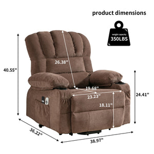 English Elm Power Lift Recliner Chair with Massage Heating Fleece Leather and Usb for Elderly Brown W1807P298855