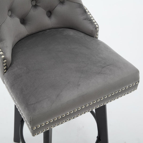 English Elm Modern Velvet Swivel Barstools Tufted Upholstery Rivet Trim for Kitchen Island or Home Bar W2311P227655