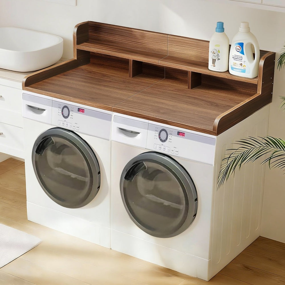 English Elm (58" Width) Walnut Finish Laundry Room Countertop Shelf Topper with Raised Edge and Divider W2641P446844