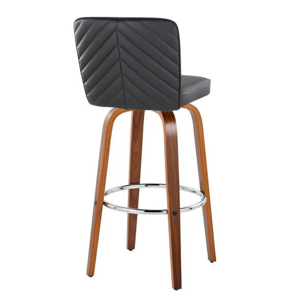 English Elm 30" Swivel Barstools Set of 2 Chevron Tufted Faux Leather Walnut Legs Chrome Footrest B202S00605