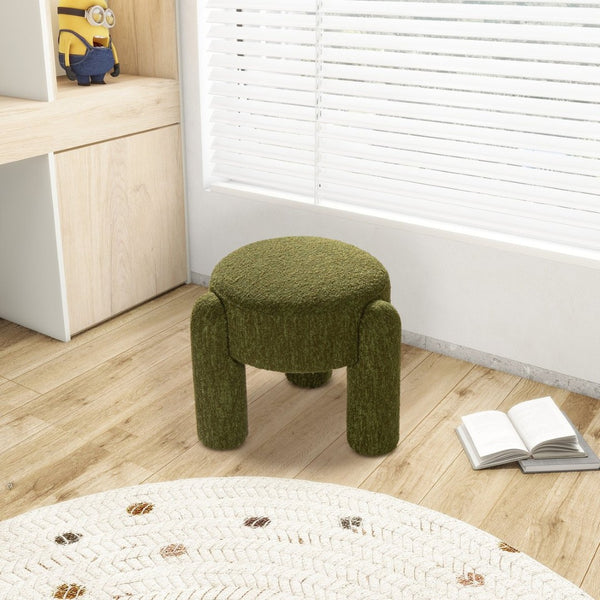 English Elm Hugo Round Boucle Ottoman Sculptural Three Leg Accent Seat for Living Room B2719P238444