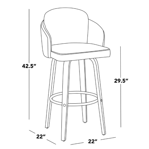 English Elm Fixed-height Swivel Barstools Velvet Seat Walnut Legs Chrome Footrest Set 2 B202S01899