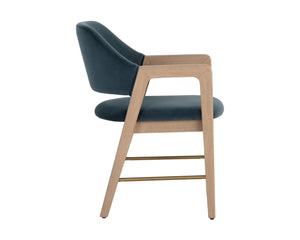 Sunpan Milton Dining Armchair - Chic Mid-Century Modern Design with Solid Rubberwood Frame & Brass Stretchers Light Wash / Meg Dusty Teal