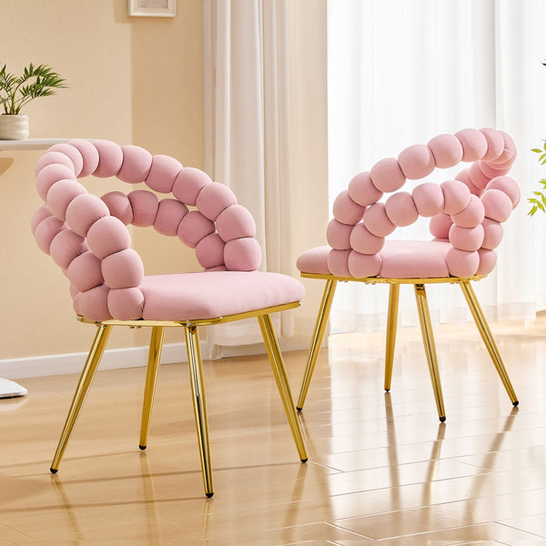 English Elm Modern Velvet Bubble Back Dining Accent Chair Set Glam Sculpted Upholstered Seating Gold,Pink W3875P446132