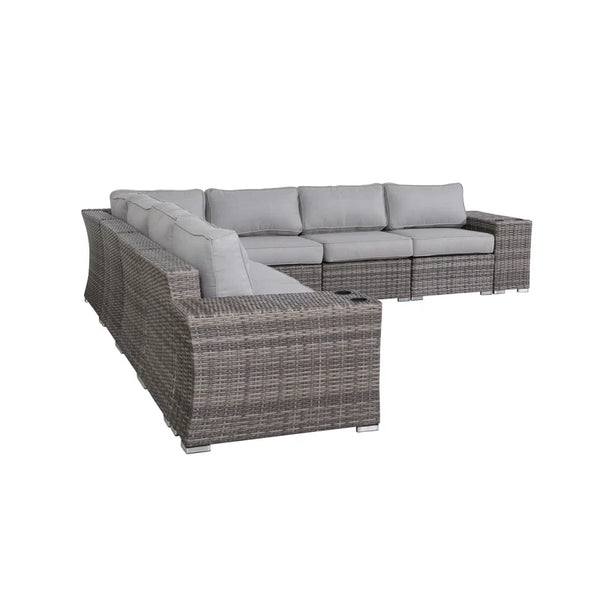 English Elm Fully Assembled Outdoor Wicker Patio Sofa - Stylish, Durable, Modular Seating For 7, Quick Setup! B120S00009