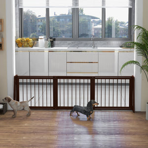 English Elm Pawhut Freestanding Wood Pet Gate Three Panel Accordion Design for Home Interiors W2225P229555