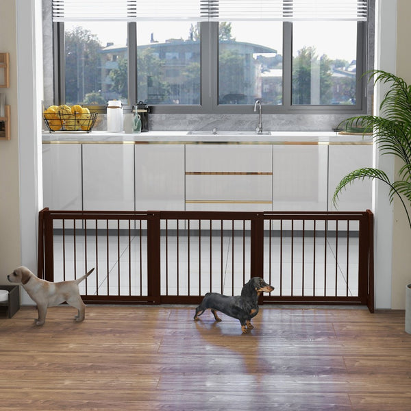 English Elm Pawhut Freestanding Wood Pet Gate Three Panel Accordion Design for Home Interiors W2225P229555