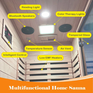 English Elm Far Infrared Sauna with Okoume Wood Six Carbon Panels Chromotherapy and Bluetooth Audio W3973S00010
