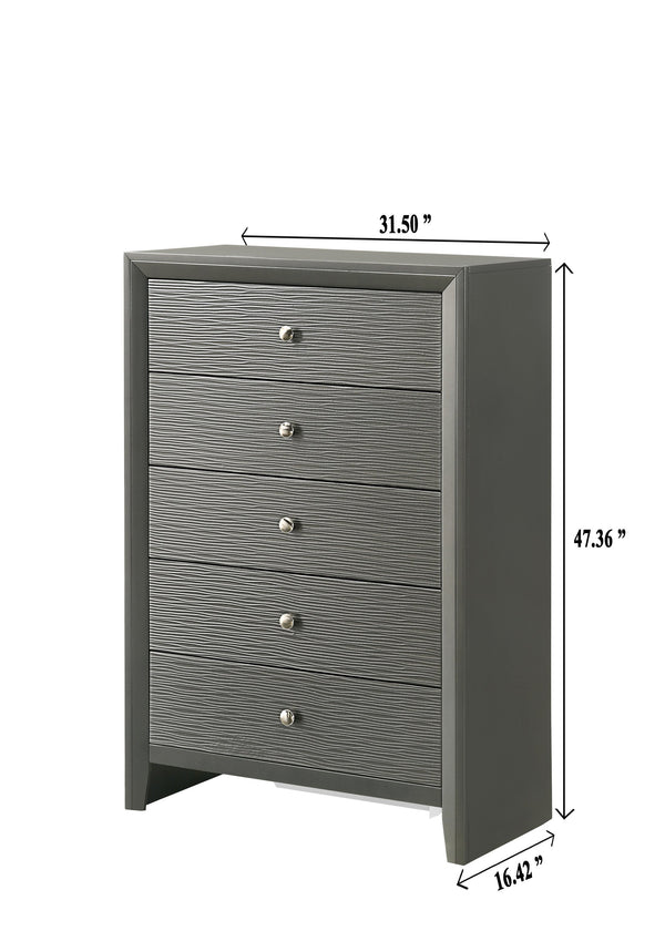 English Elm 1pc Modern 9-Drawer Dresser with Round Knobs, Gunmetal Wood-Pattern Finish, Stylish Bedroom Storage Dark Gray 33.5 L x 18.4 W x 49.8 H B2741P345937