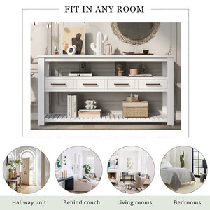 English Elm U_style Wide Painted Console Table Four Drawers Open Shelves Foyer Living Room White N711P410406K