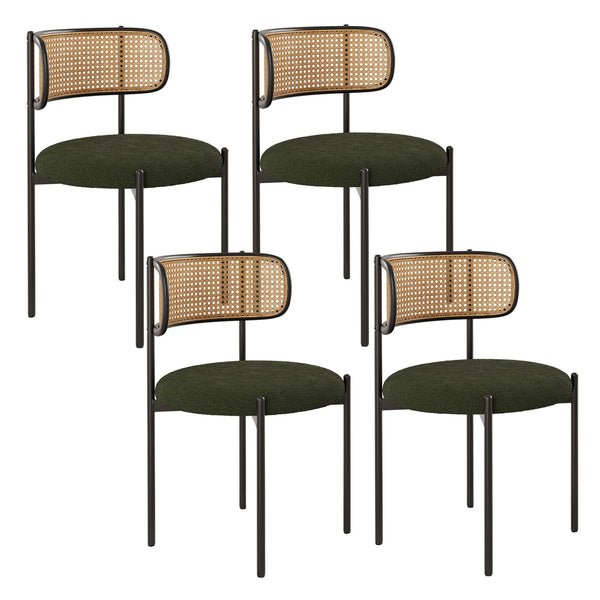 English Elm Modern Upholstered Dining Chairs Set Of 2 - Stylish Rattan Back Accent Seating With Metal Legs T3623P371956
