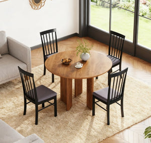 English Elm Modern Farmhouse Rubberwood Dining Chairs with Slatted Back and Cushioned Seat Set of 2 T3971P427839