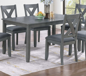 English Elm Gray 7pc Dining Set with Rectangular Table & Cushioned X-Cross Back Chairs, Nailhead Trim, 60" spacious B011P348932