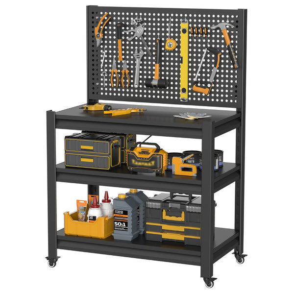 English Elm Storage Shelves Heavy Duty Metal Garage Rack with Pegboard Panels and Adjustable Tiers T5667P454733