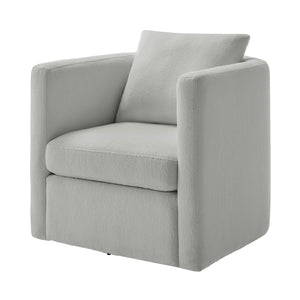 English Elm Sutton Upholstered Linen Swivel Barrel Chair with Pocket Coil Seat, Reversible Cushions & Stain-Resistant Fabric Gray B050P322590