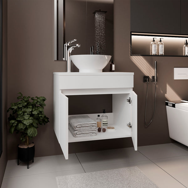 English Elm Bathroom Vanity Slim Sink Cabinet with Single Door, Engineered Wood, Space-Saving Modern Design White 27.56 L x 22.05 W x 12.2 H B097P350318