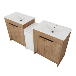 English Elm 72 Inch Freestanding Bathroom Vanity With Ceramic Sink, Soft-Close Doors, And Ample Storage Space W999S00323