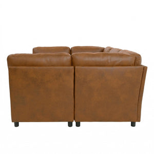 English Elm Modern Foil Fabric Modular Sectional Sofa Reconfigurable Living Room Seating Light Brown W5568S00051