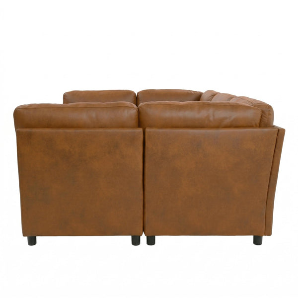 English Elm Modern Foil Fabric Modular Sectional Sofa Reconfigurable Living Room Seating Light Brown W5568S00051