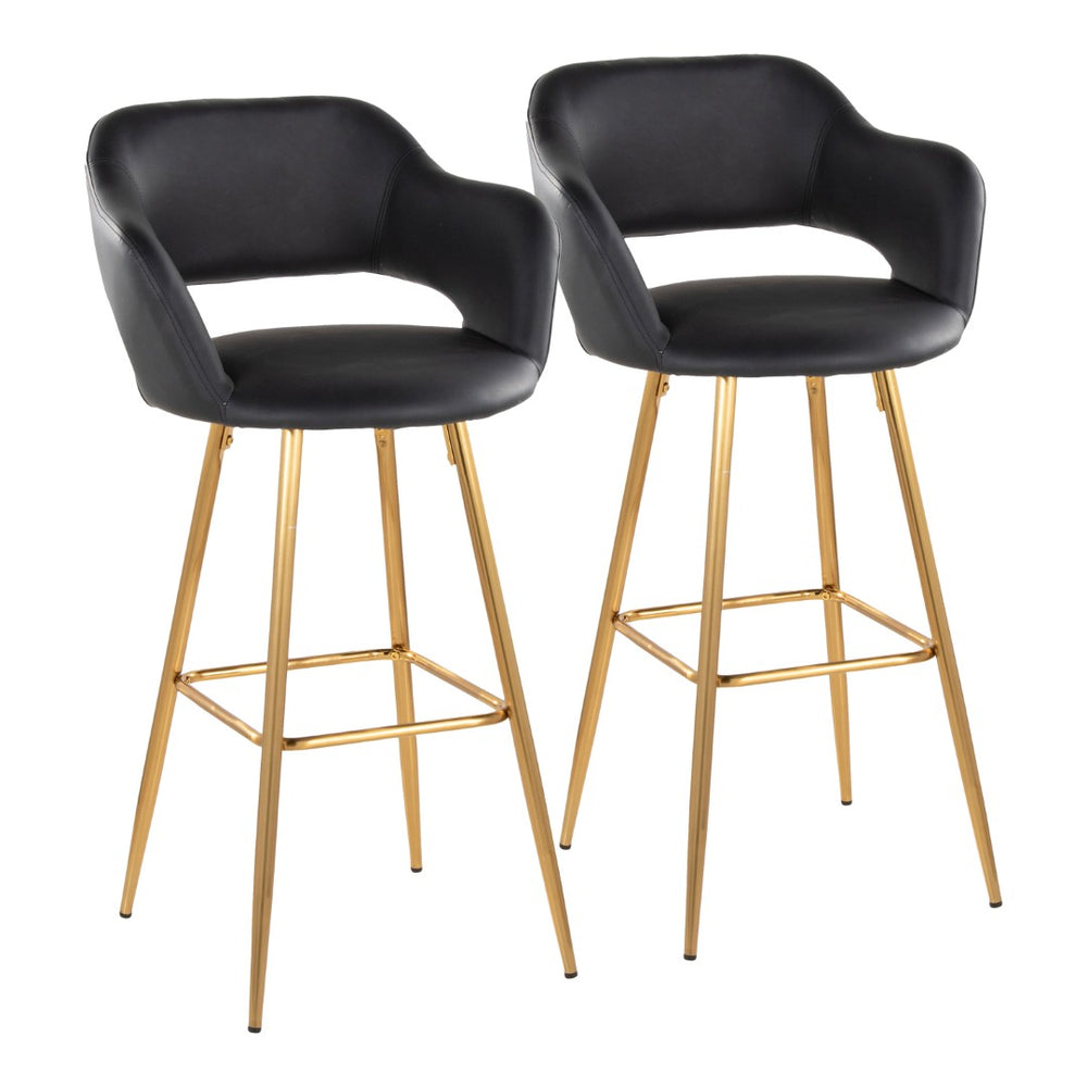 English Elm 30" Glam Faux Leather Barstools with Gold Metal Base and Cut-out Back Set of 2 B202S00617