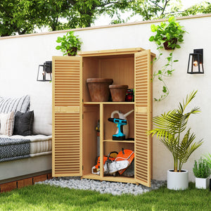 English Elm Outsunny Wooden Outdoor Storage Cabinet 5'x3' with Asphalt Roof, Lockable Double Doors, Yellow W2225P229109