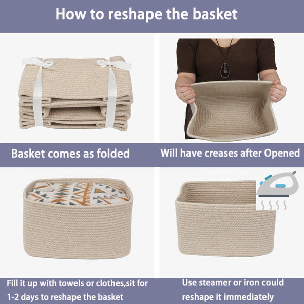 English Elm Rope Cotton Woven Storage Baskets Set of Three with Handles for Home Organization W2181P404832