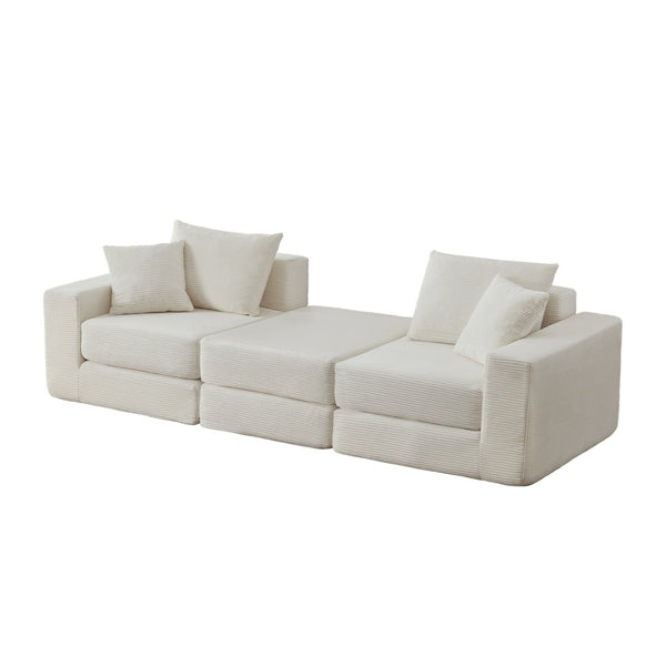 English Elm Modular Cloud Sectional Corduroy Sofa Deep Seat Comfort for Flexible Living Spaces White W3396P435274