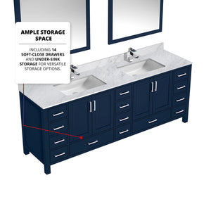English Elm Navy Double Bath Vanity 84" W x 22" D with Carrara Marble Top, Chrome Faucet, 34" Mirrors, Durable Countertop B2731S01067