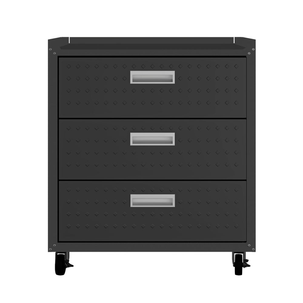 English Elm Rolling Metal Garage Cabinet with Locking Doors Diamond Texture Industrial Storage Charcoal Grey B365P398219