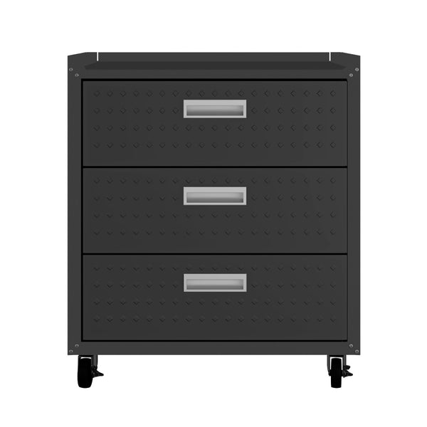 English Elm Rolling Metal Garage Cabinet with Locking Doors Diamond Texture Industrial Storage Charcoal Grey B365P398219