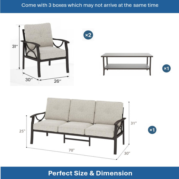 English Elm 5-piece Outdoor Conversation Set Steel Frame Patio Sofa Loveseat Chairs Table Beige B082S00120