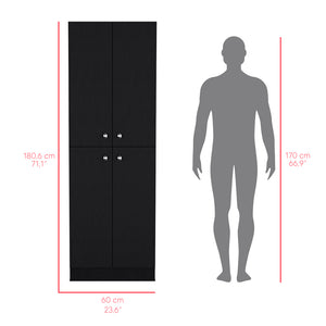 English Elm Pantry Cabinet Coahoma Black – Engineered Wood Kitchen Storage with Four Doors, Ample Shelves, Durable Design B092P191182