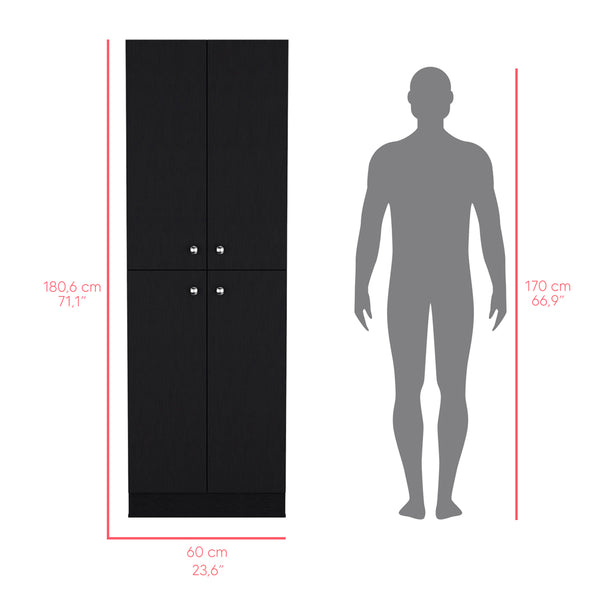 English Elm Pantry Cabinet Coahoma Black – Engineered Wood Kitchen Storage with Four Doors, Ample Shelves, Durable Design B092P191182