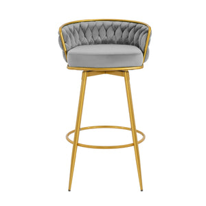 English Elm Christopher Knight Home® - Swivel Counter Height Bar Stools Set of 2 with 180° Turn, Hand-Woven Back, Gold Frame, Velvet Comfort Grey N762P216979E