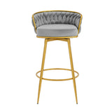 Christopher Knight Home® - Noble House - - Swivel Counter Height Bar Stools Set Of 2,31.5"Bar Height Stools With Hand-Woven Backrest & Gold Metal Legs,Modern Low Back Upholstered Kitchen Chairs With Footrest For Island,Dining Room,Grey