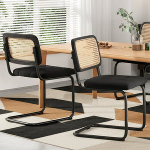 English Elm Kitchen Mid-Century Dining Chairs Set of 2 with Rattan Backrest, Cantilever Aluminum Legs, 300lb Capacity Black T3623P408460