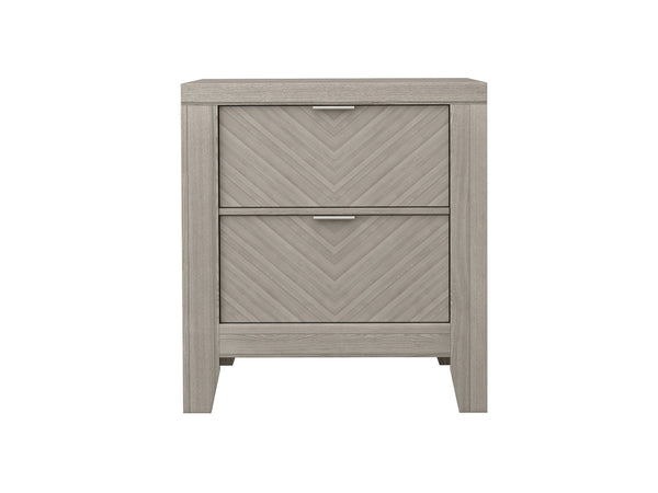 English Elm 2 Drawer Nightsand with Bookmatched Ash Veneers, USB Port, Solid Wood & MDF, Sleek Storage Design Light Gray 26.5 L x 18.75 W x 28.5 H B2699P238931