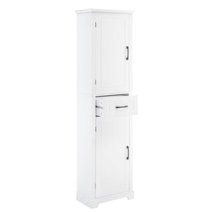 English Elm Tall Bathroom Storage Cabinet with Slim Profile, Adjustable Shelves, Anti-Tip Safety & Painted MDF Finish White N725P246463K