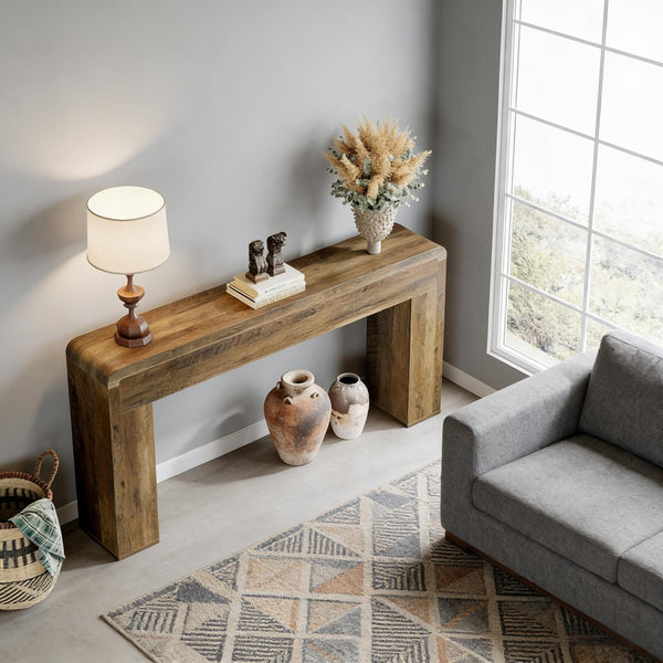 English Elm Coffee Console Table Industrial Metal Frame Vintage Wood Grain 2 Tier Entryway Sofa T3971P447325