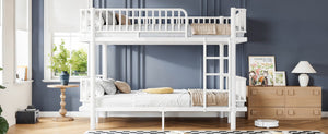 English Elm Queen Over Metal Bunk Bed Convertible Platform Frame with Safety Guardrails Light White W5305S00064